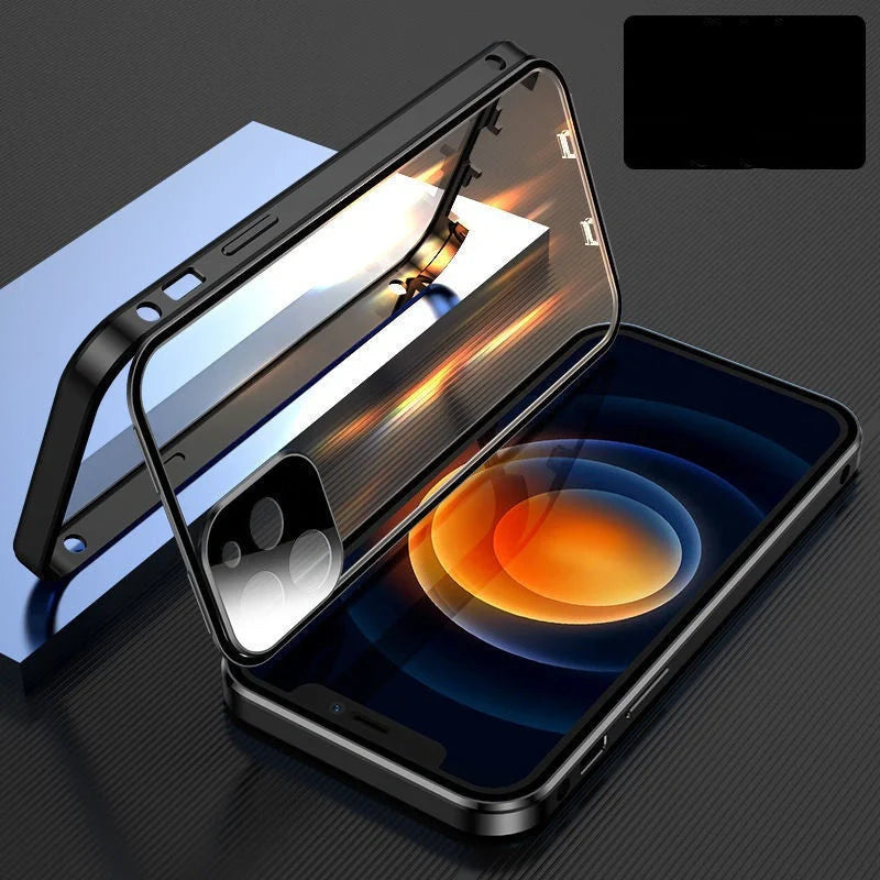 Metal frame buckle double-sided glass iPhone case in various colors