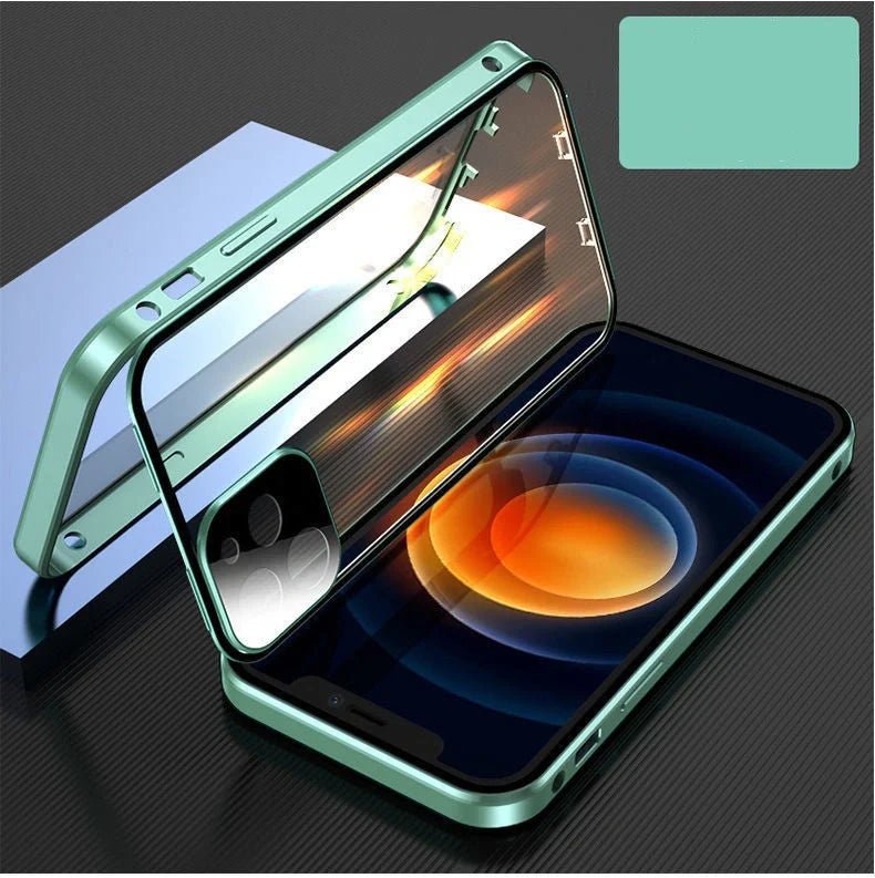 Metal frame buckle double-sided glass iPhone case in various colors