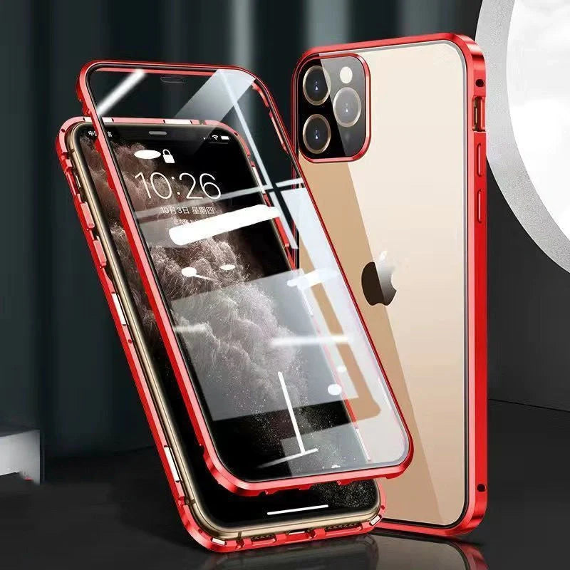 Metal frame buckle double-sided glass iPhone case in various colors