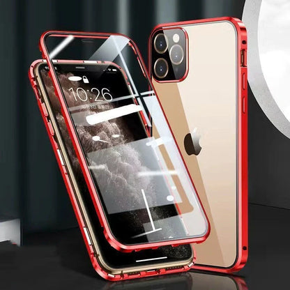 Metal frame buckle double-sided glass iPhone case in various colors