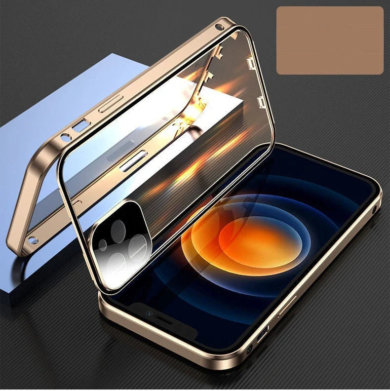 Metal frame buckle double-sided glass iPhone case in various colors