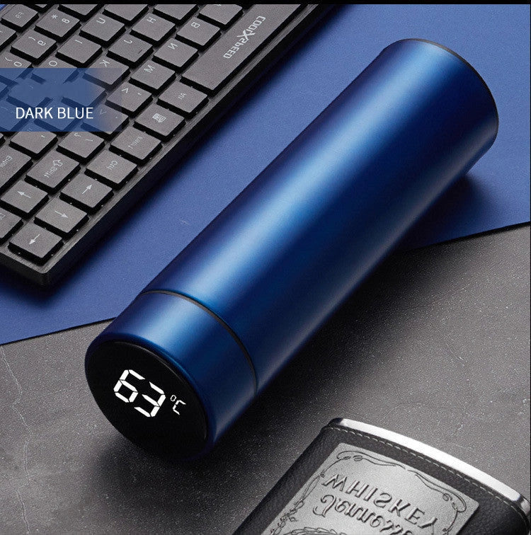 Stainless steel vacuum flask with intelligent temperature display in various colours