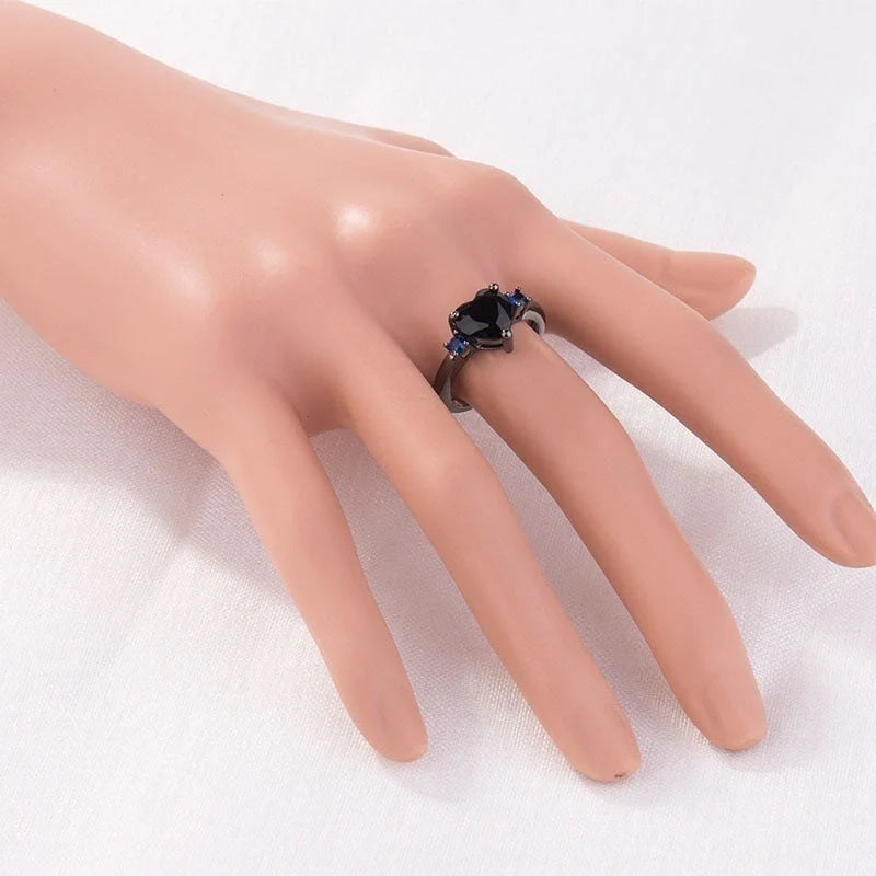 Black Heart Gemstone Diamond Wedding Ring with geometric design