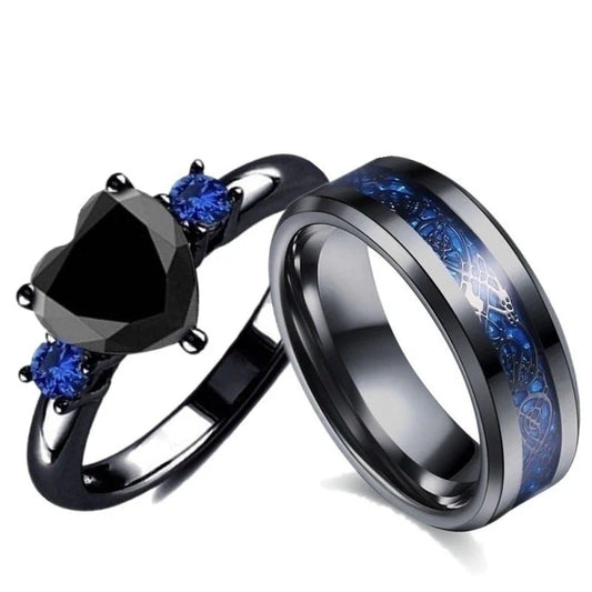Black Heart Gemstone Diamond Wedding Ring with geometric design