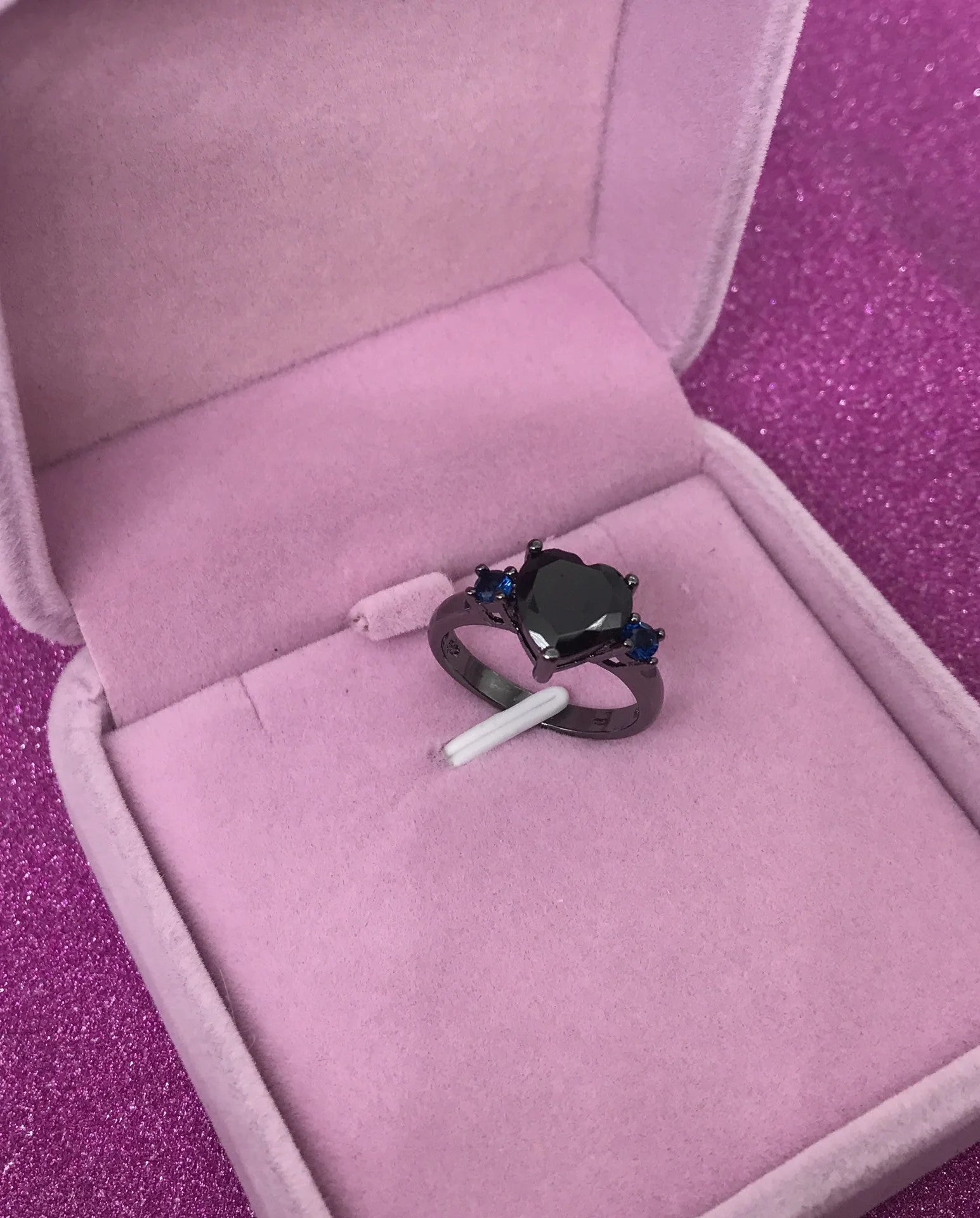 Black Heart Gemstone Diamond Wedding Ring with geometric design
