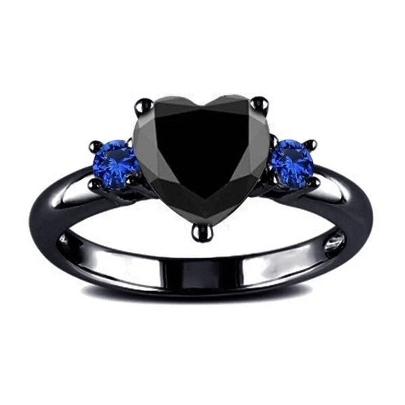 Black Heart Gemstone Diamond Wedding Ring with geometric design