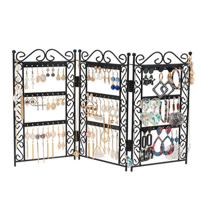 Jewelry organizer with a sleek, European-inspired design and a folding mechanism for space-saving storage