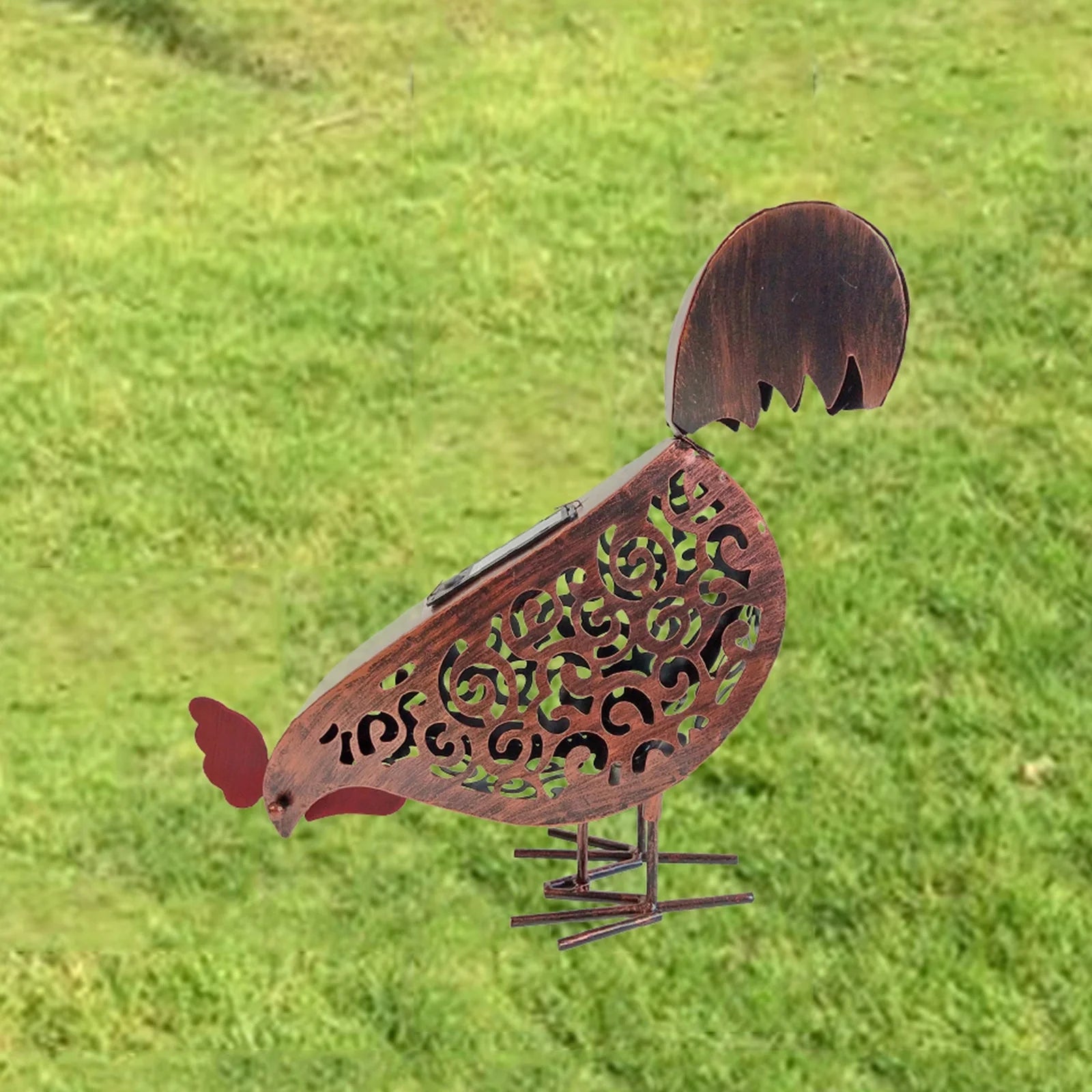 Iron rooster design solar garden lamp for outdoor decoration