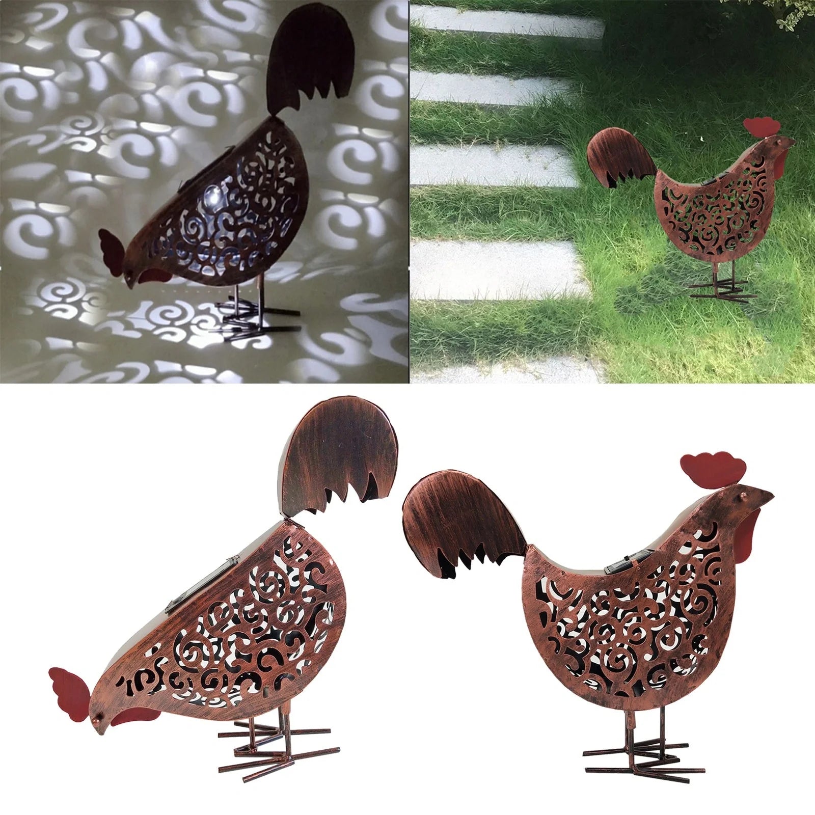 Iron rooster design solar garden lamp for outdoor decoration
