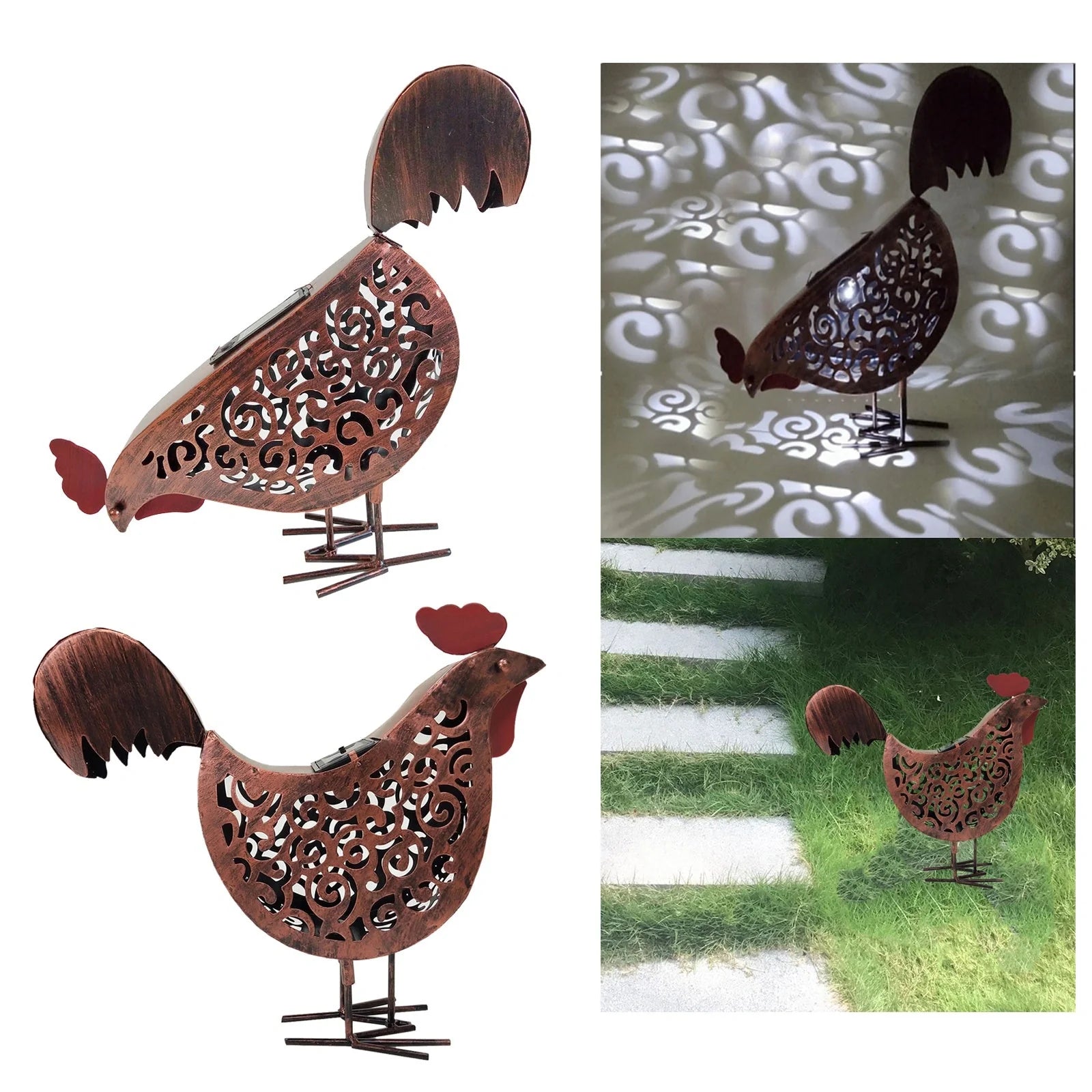 Iron rooster design solar garden lamp for outdoor decoration