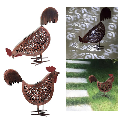 Iron rooster design solar garden lamp for outdoor decoration
