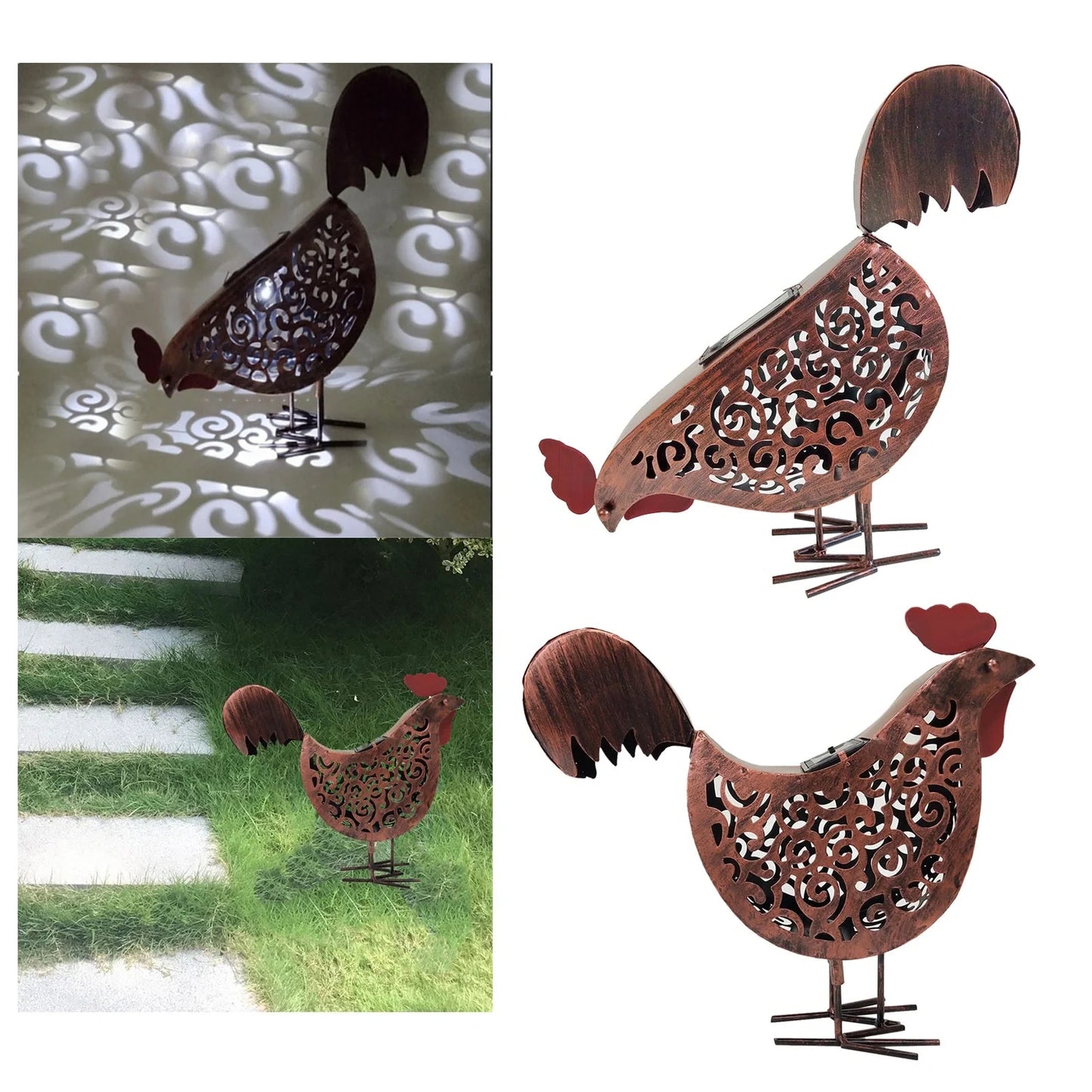 Iron rooster design solar garden lamp for outdoor decoration