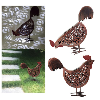 Iron rooster design solar garden lamp for outdoor decoration