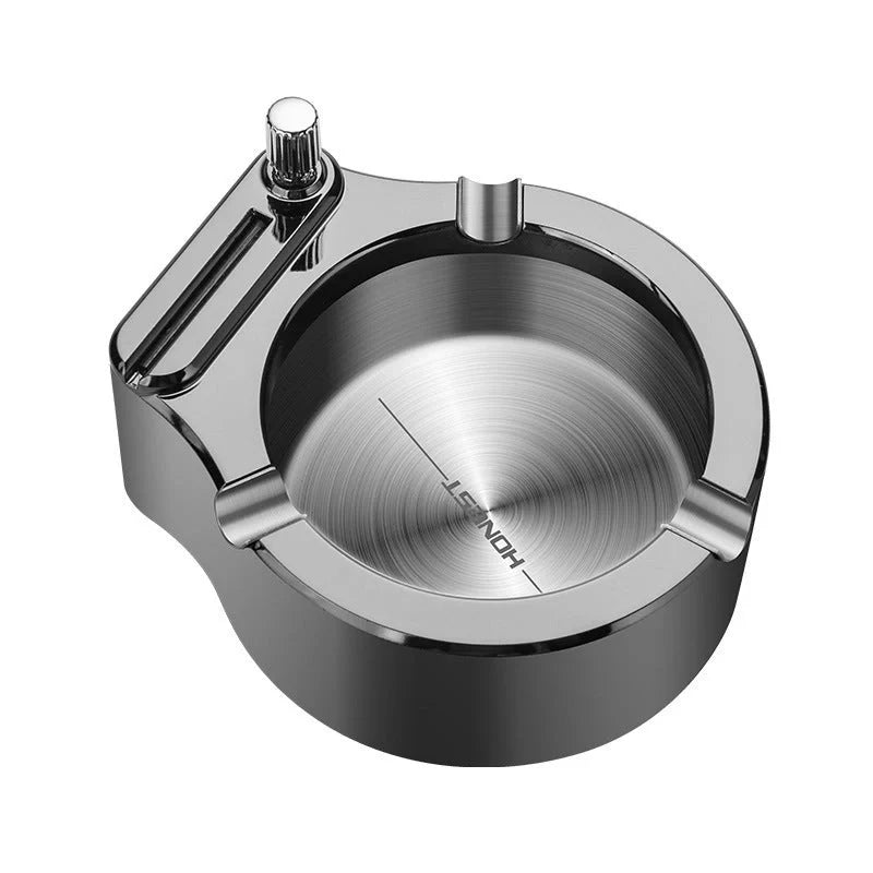 Large metal ashtray with permanent match lighter and cigarette slots