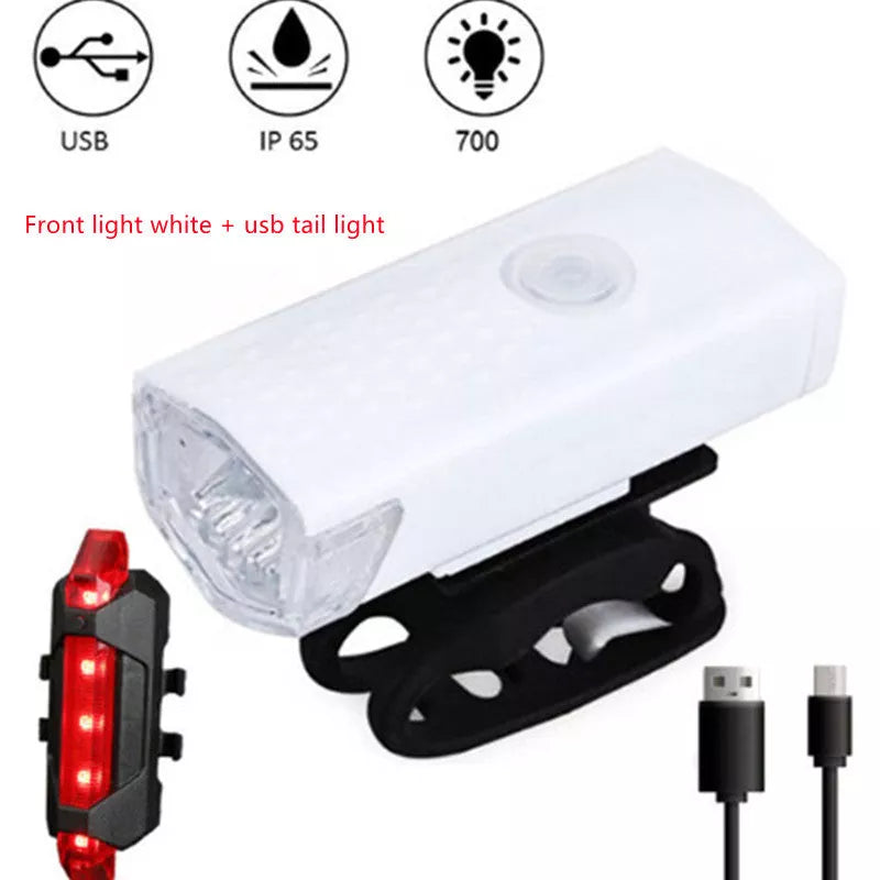 USB rechargeable bicycle front light with high-intensity beam for night riding