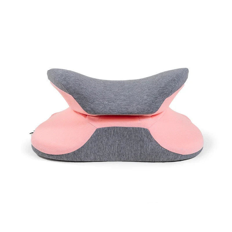 Ergonomic memory foam nap pillow in navy blue, fruit green, lemon yellow, and girlish pink