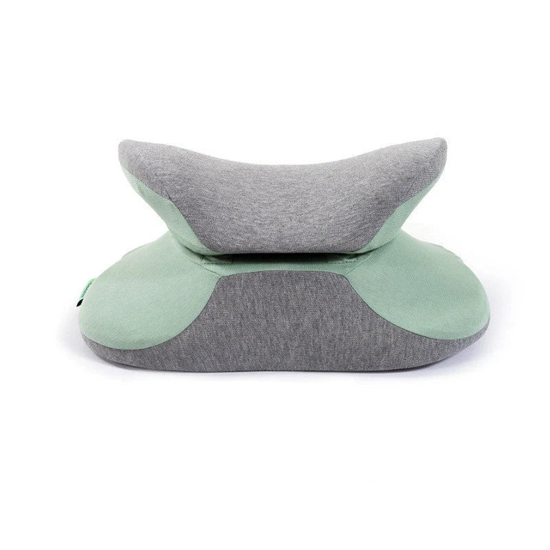 Ergonomic memory foam nap pillow in navy blue, fruit green, lemon yellow, and girlish pink