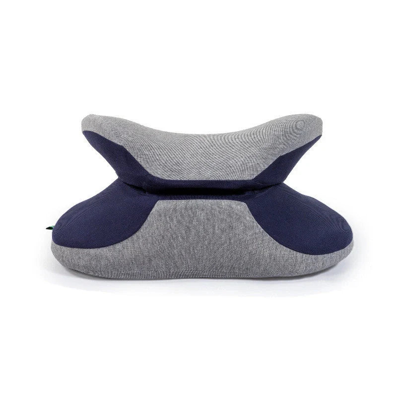 Ergonomic memory foam nap pillow in navy blue, fruit green, lemon yellow, and girlish pink