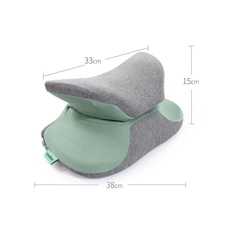Ergonomic memory foam nap pillow in navy blue, fruit green, lemon yellow, and girlish pink