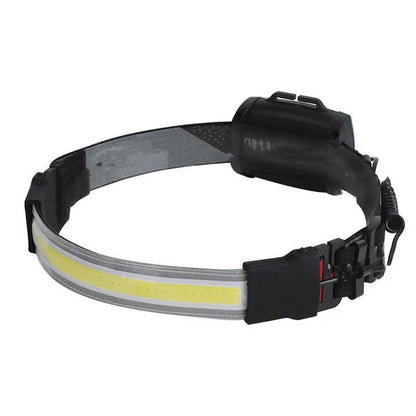 Powerful COB LED headlamp with 3 lighting modes, adjustable headband, and rechargeable battery