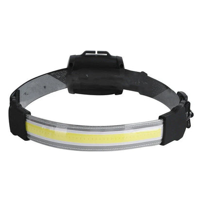 Powerful COB LED headlamp with 3 lighting modes, adjustable headband, and rechargeable battery