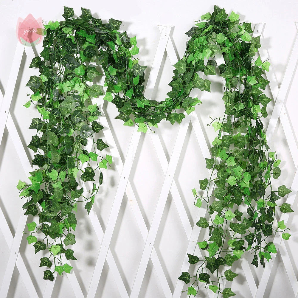 Elegant silk hanging foliage garland with lifelike green leaves for home, wedding, and garden decor