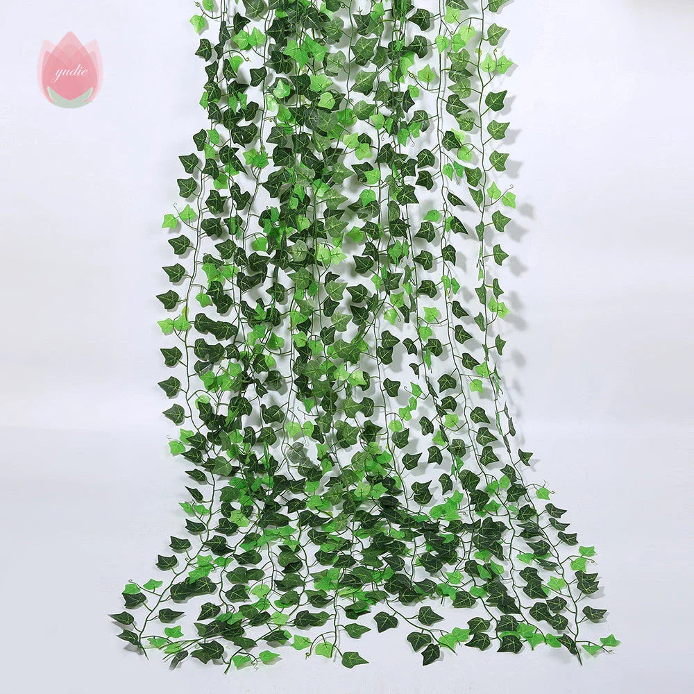 Elegant silk hanging foliage garland with lifelike green leaves for home, wedding, and garden decor