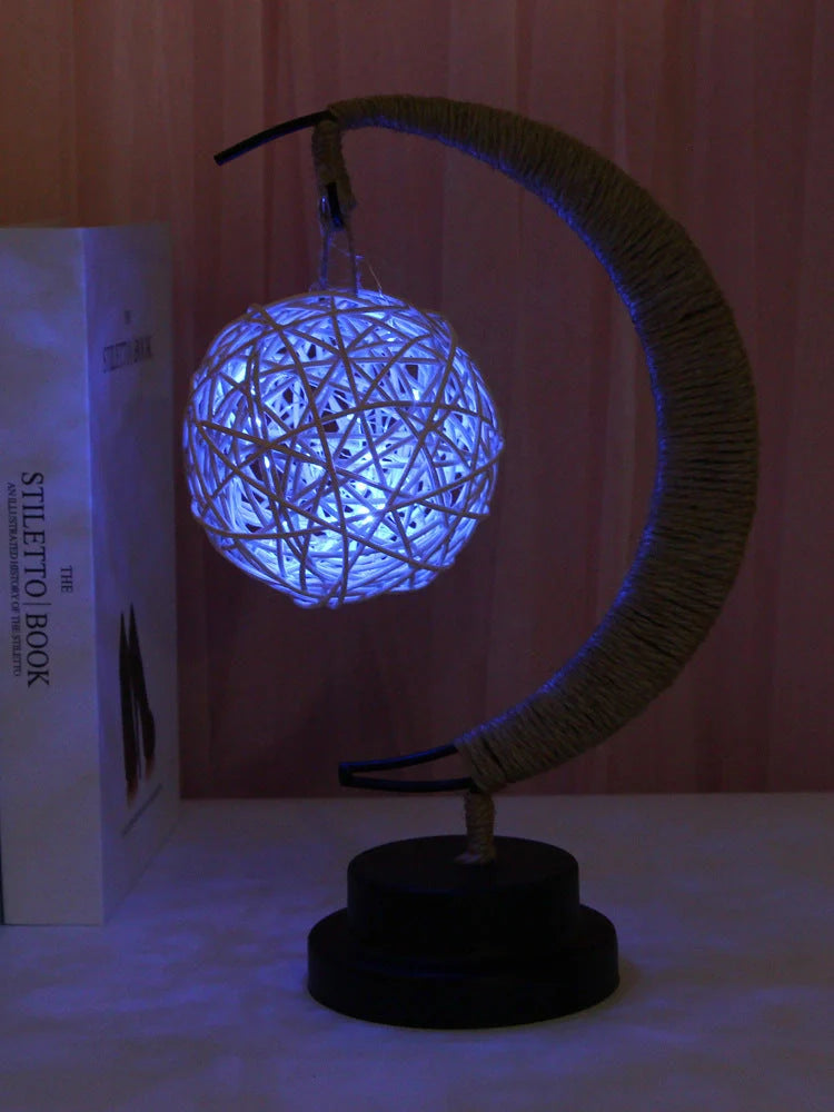 Moon Light LED Copper Wire Lamp with moon and star shapes, high transparent glass pendants, and flexible power options