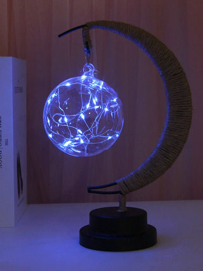 Moon Light LED Copper Wire Lamp with moon and star shapes, high transparent glass pendants, and flexible power options
