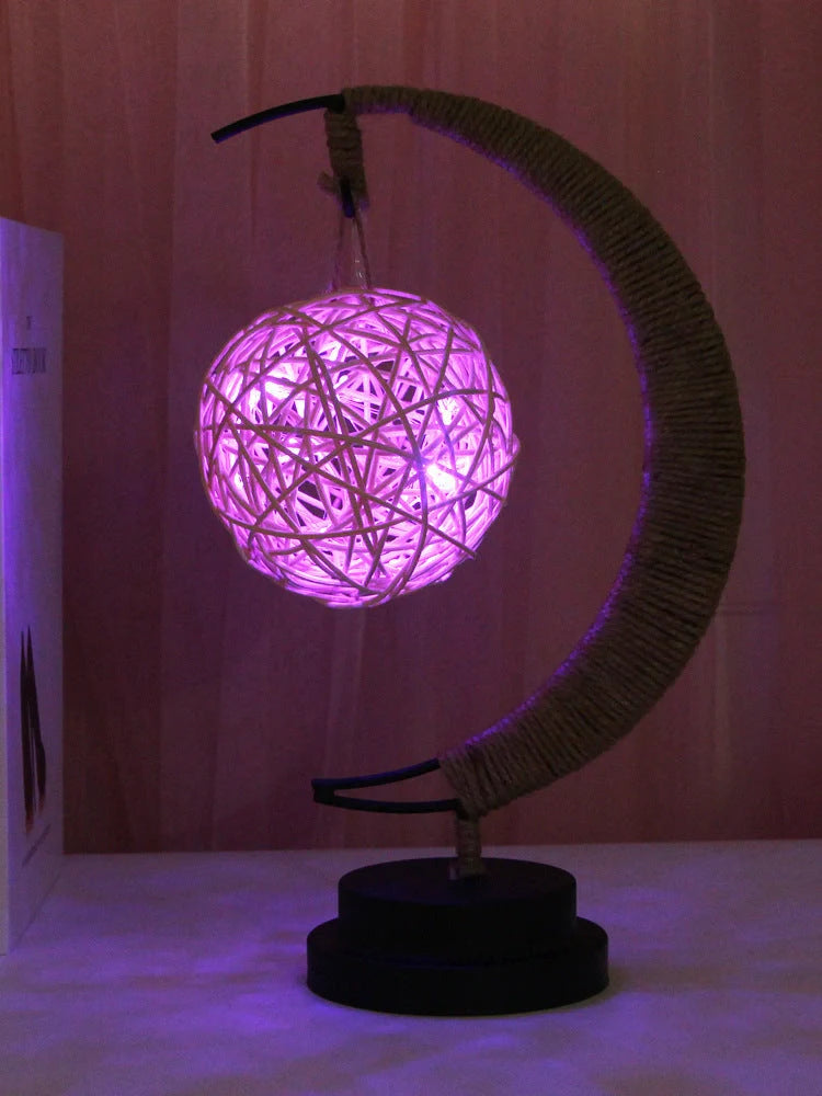 Moon Light LED Copper Wire Lamp with moon and star shapes, high transparent glass pendants, and flexible power options
