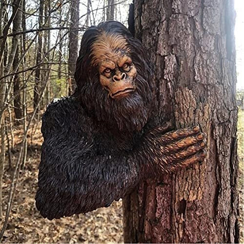 Bigfoot 3D Resin Tree Decoration peeking around a tree, perfect for gardens and shelves