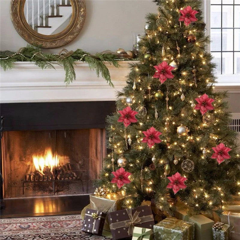 13cm artificial Christmas tree decoration flowers in assorted colours