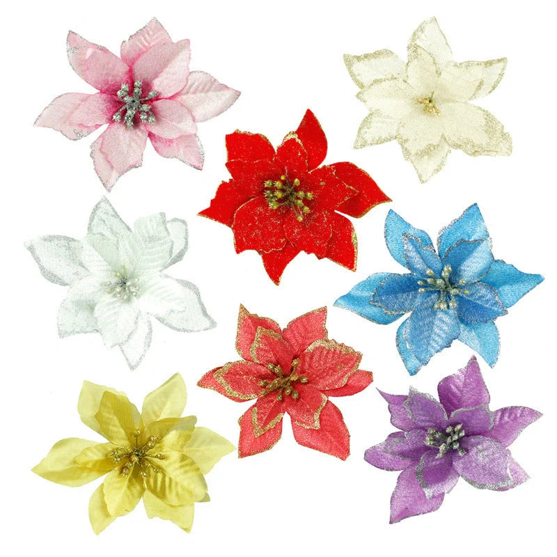 13cm artificial Christmas tree decoration flowers in assorted colours