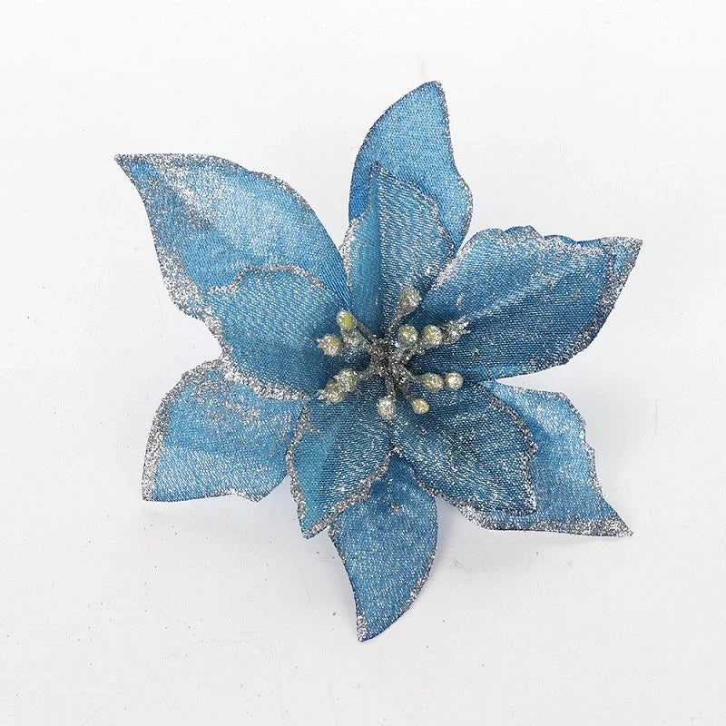13cm artificial Christmas tree decoration flowers in assorted colours
