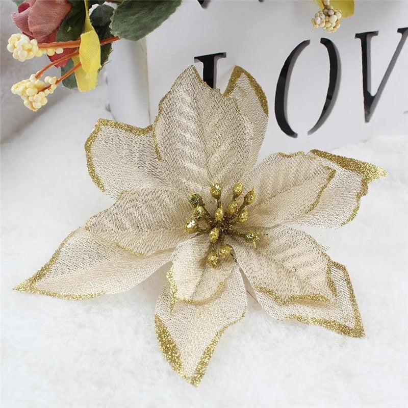 13cm artificial Christmas tree decoration flowers in assorted colours