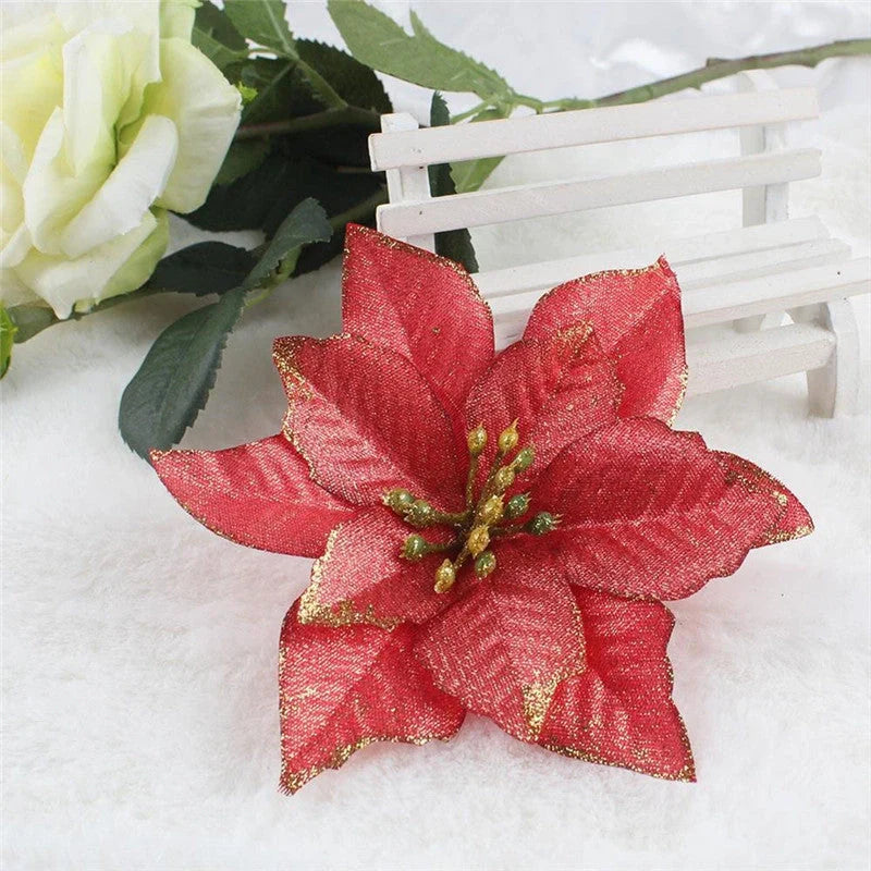 13cm artificial Christmas tree decoration flowers in assorted colours