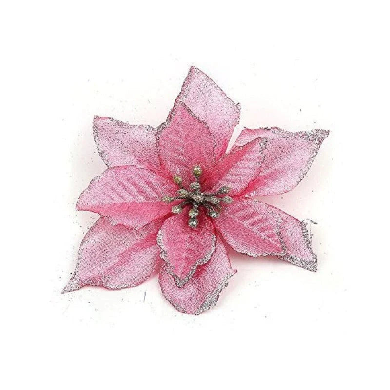 13cm artificial Christmas tree decoration flowers in assorted colours
