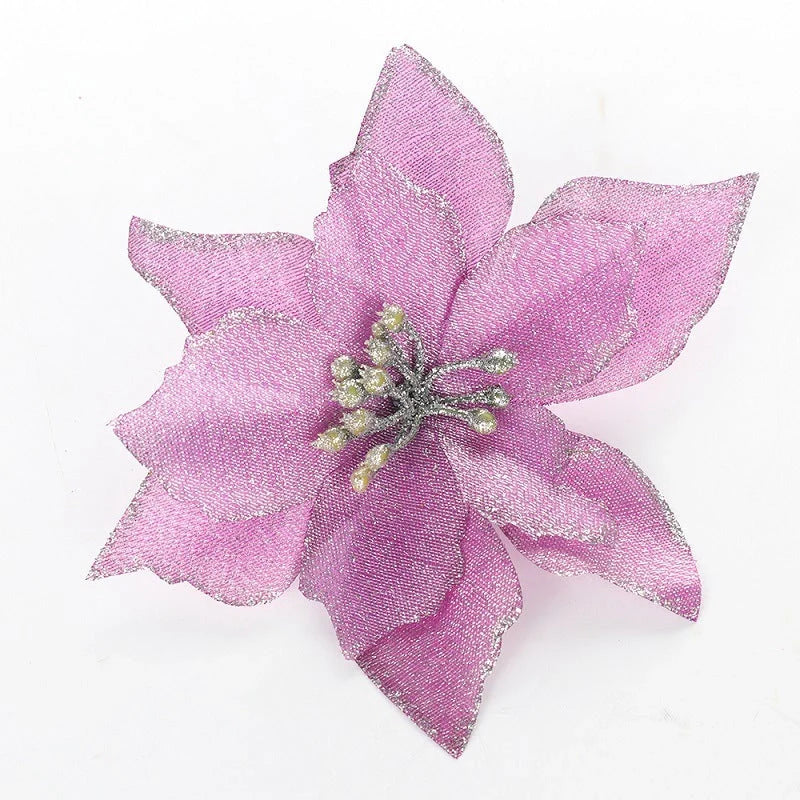 13cm artificial Christmas tree decoration flowers in assorted colours