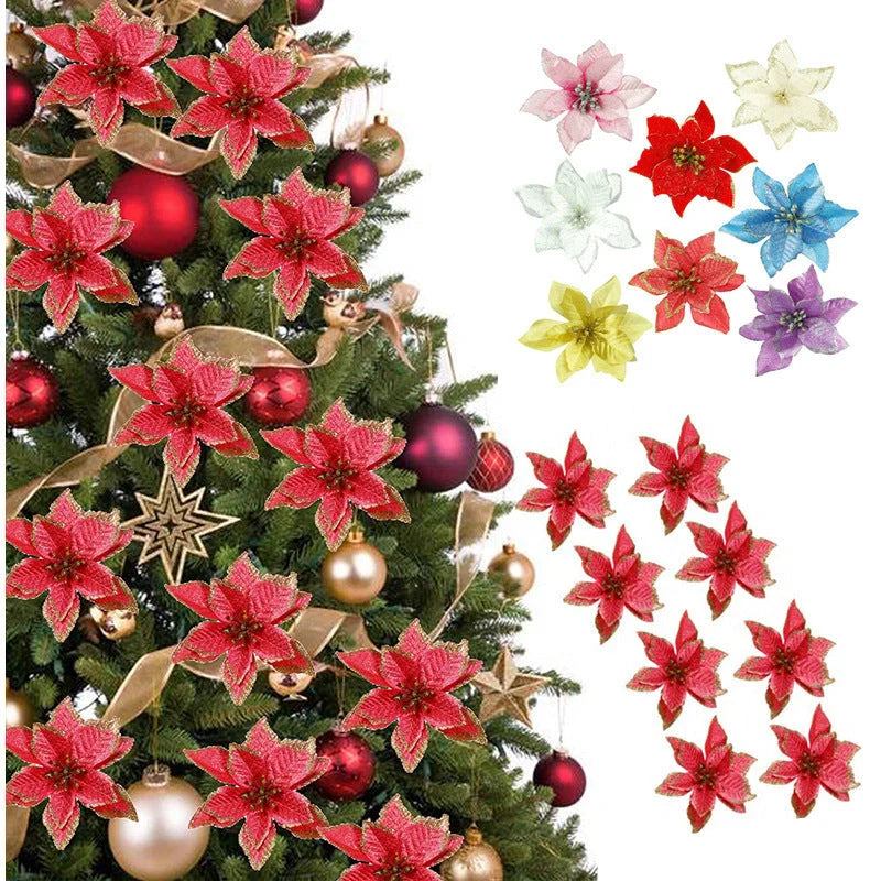 13cm artificial Christmas tree decoration flowers in assorted colours
