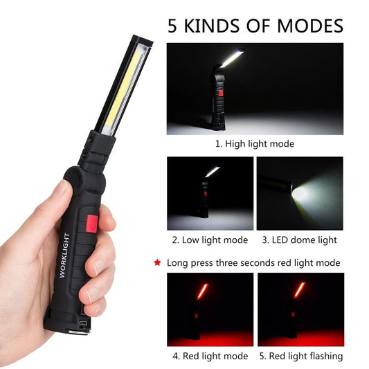 Powerful COB LED Torch with Magnetic Mount and Hanging Hook for Versatile Hands-Free Lighting