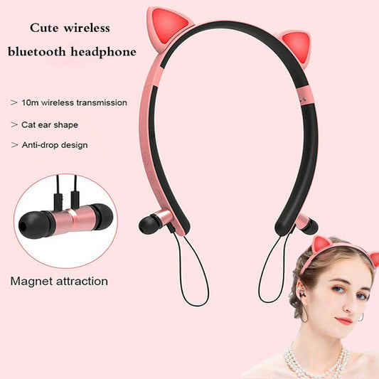 Trendy wireless Bluetooth headphones with a stylish cat ear design, available in multiple vibrant colors for a personalized audio experience.