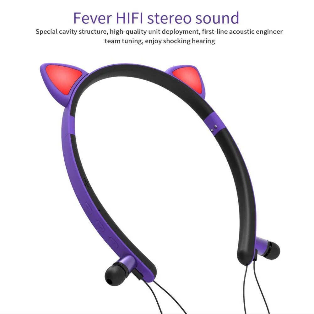 Trendy wireless Bluetooth headphones with a stylish cat ear design, available in multiple vibrant colors for a personalized audio experience.