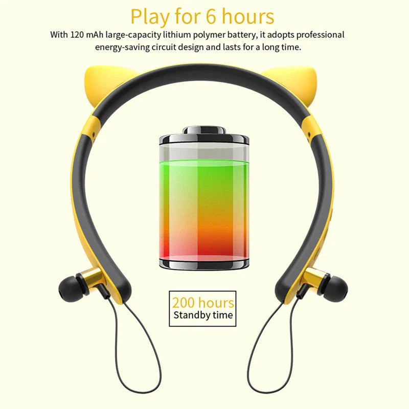 Trendy wireless Bluetooth headphones with a stylish cat ear design, available in multiple vibrant colors for a personalized audio experience.