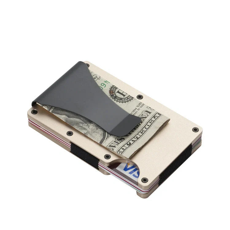 Sleek aluminium alloy card wallet with a minimalist, modern design and secure storage for up to 12 cards