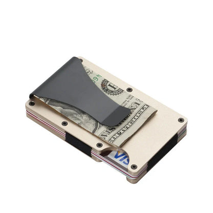 Sleek aluminium alloy card wallet with a minimalist, modern design and secure storage for up to 12 cards