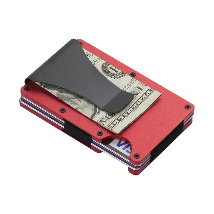 Sleek aluminium alloy card wallet with a minimalist, modern design and secure storage for up to 12 cards