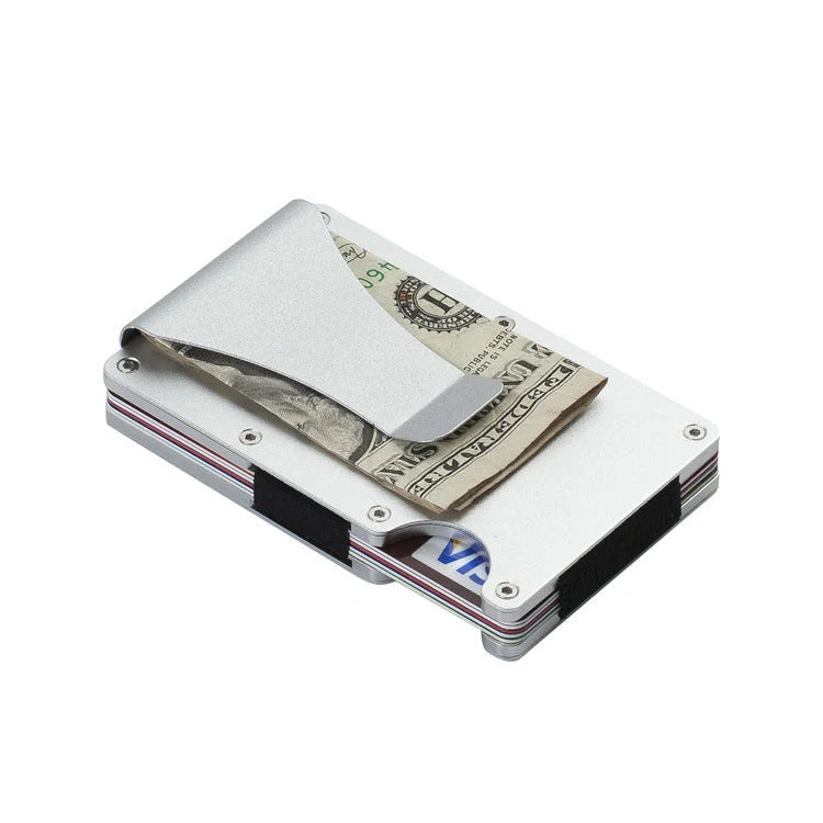 Sleek aluminium alloy card wallet with a minimalist, modern design and secure storage for up to 12 cards