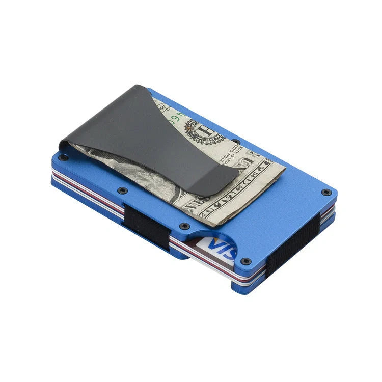Sleek aluminium alloy card wallet with a minimalist, modern design and secure storage for up to 12 cards