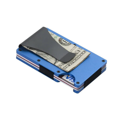 Sleek aluminium alloy card wallet with a minimalist, modern design and secure storage for up to 12 cards