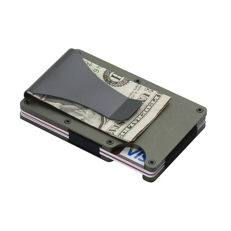 Sleek aluminium alloy card wallet with a minimalist, modern design and secure storage for up to 12 cards